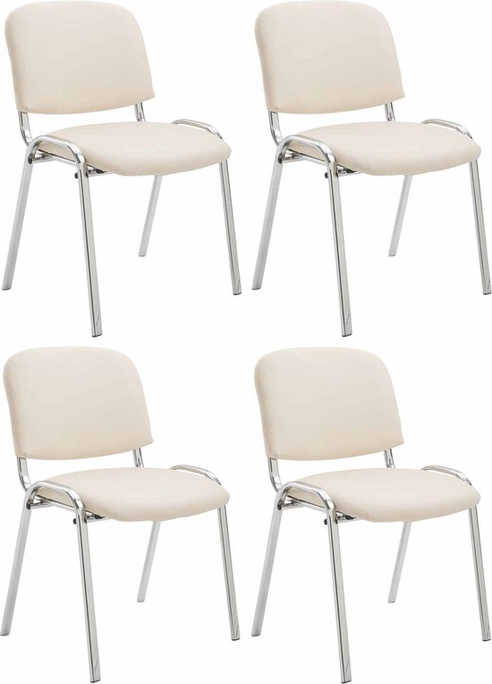 CLP Ken Set van 4 stoelen - Met Chroom - Kunstleer creme