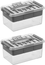 Sunware - Boîte de rangement Q-line avec insert 6L - Set de 2 - Transparent/gris