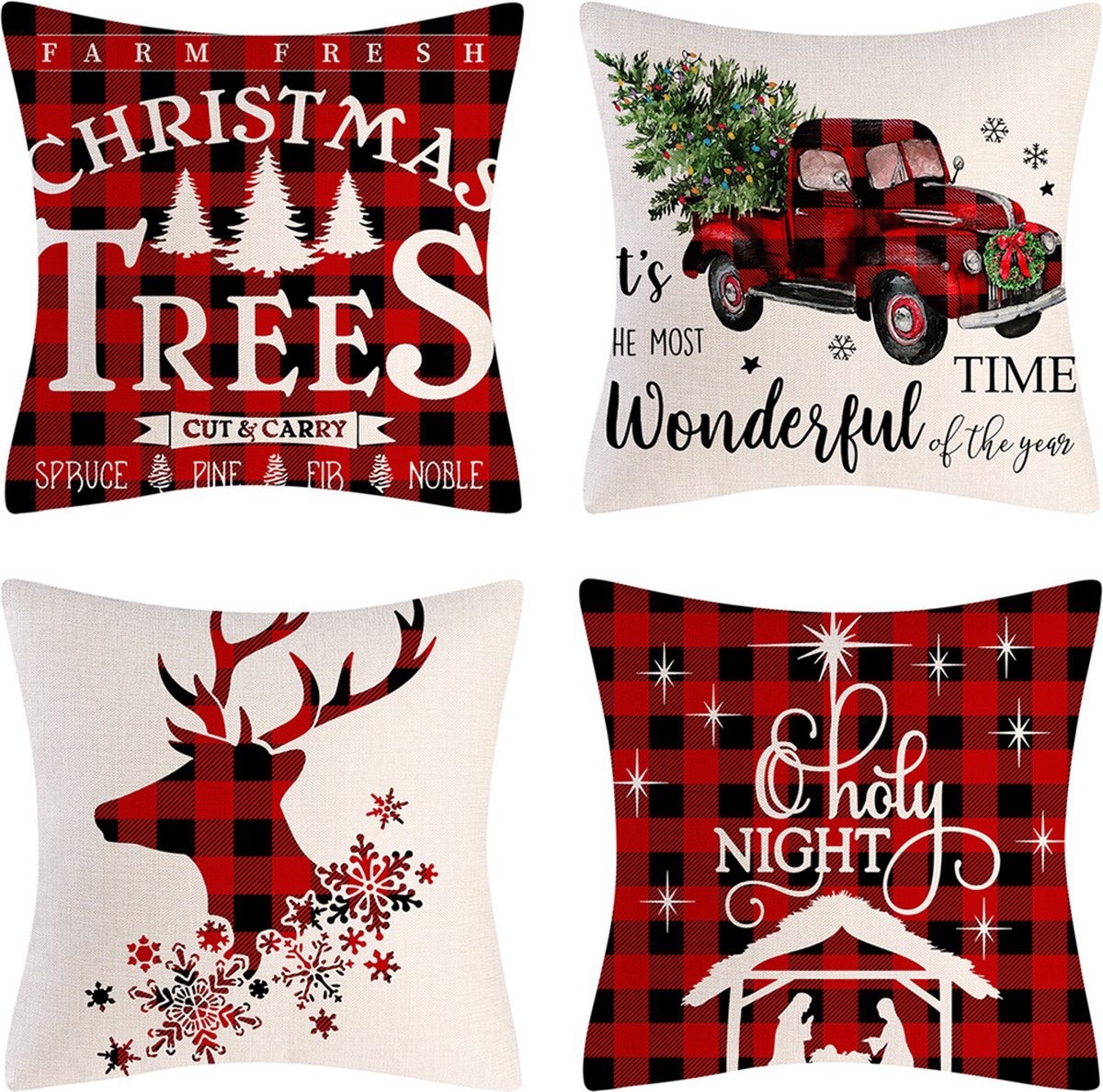 SUNMOOL Kerst Kussenhoes - Kussenhoes - Pillow cover - 45 x 45cm - Type A - 4Stuks