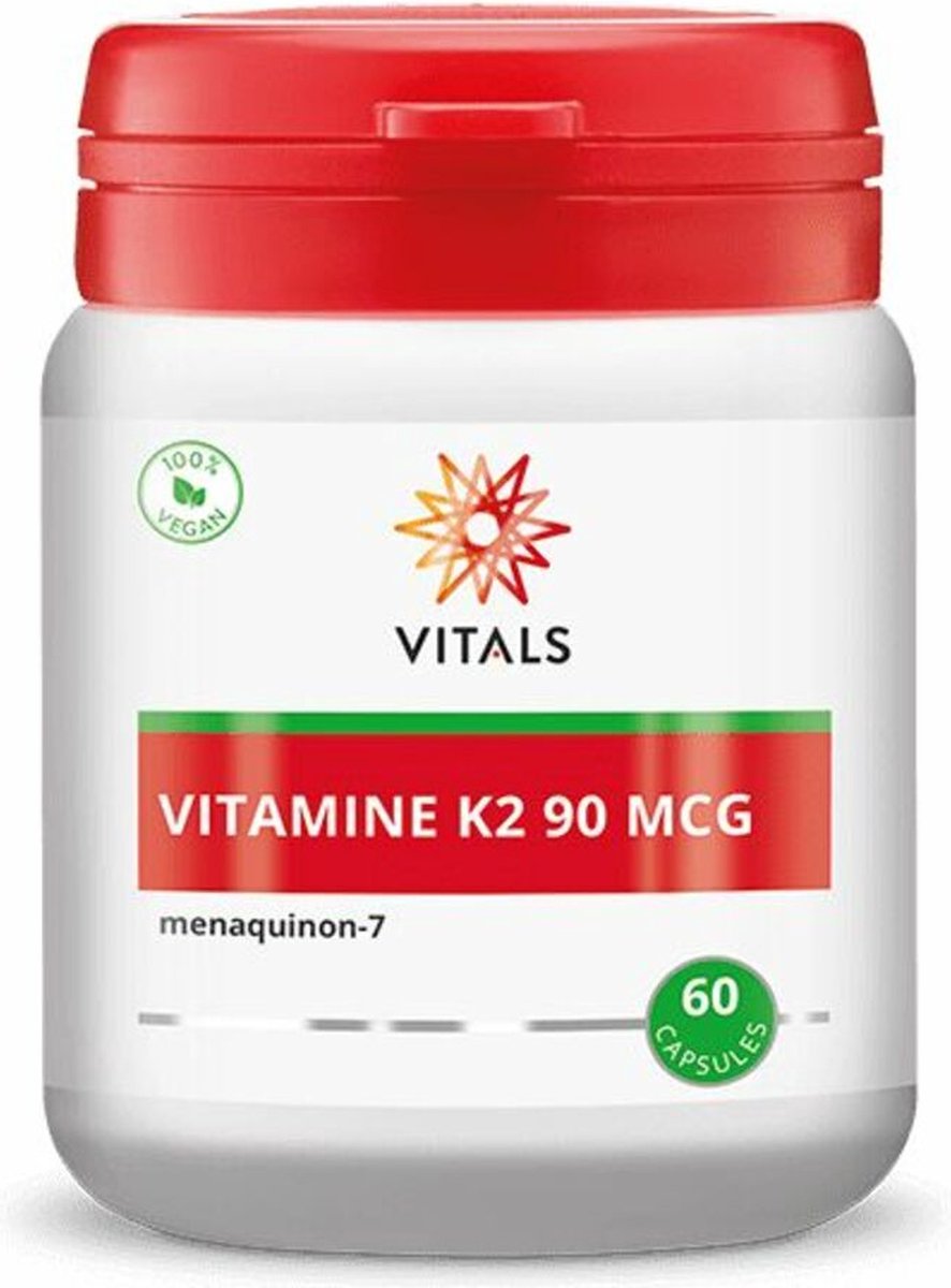 Vitals - Vitamine K2 - 90 mcg - 60 Capsules - MK-7 - bevat K2Vital®Delta dat een zeer hoge stabiliteit heeft