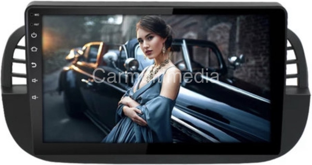 Autoradio 9 Inch voor Fiat 500 2007-2015 Android 12 CarPlay/Auto/WiFi/GPS/NAV Zwart