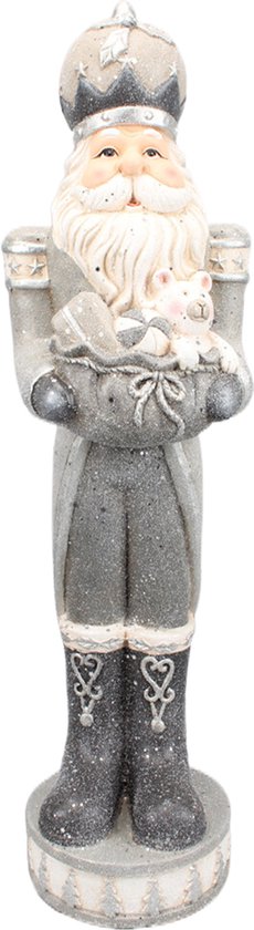 Clayre & Eef Beeld Kerstman 82 cm Zilverkleurig Polyresin Kerstdecoratie