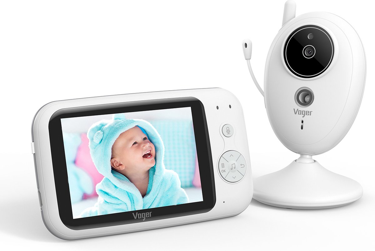 Voger Babyfoon met Camera - Premium Baby Monitor Video Babyphone - 3.2 Inch  LCD Display - Infrarood Nachtzicht - Terugspreekfunctie -  Temperatuurcontrole - Vox Modus - Zoomfunctie - Wit - Little Plaza