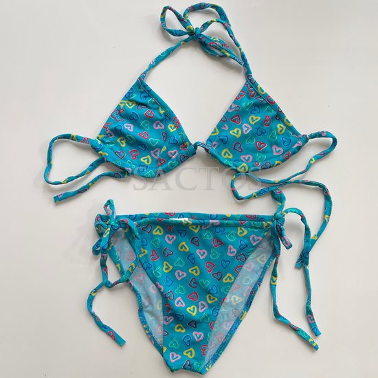 Triangel bikini set met print en verstelbare bandjes voor meisjes - Blauw - Maat 122/128