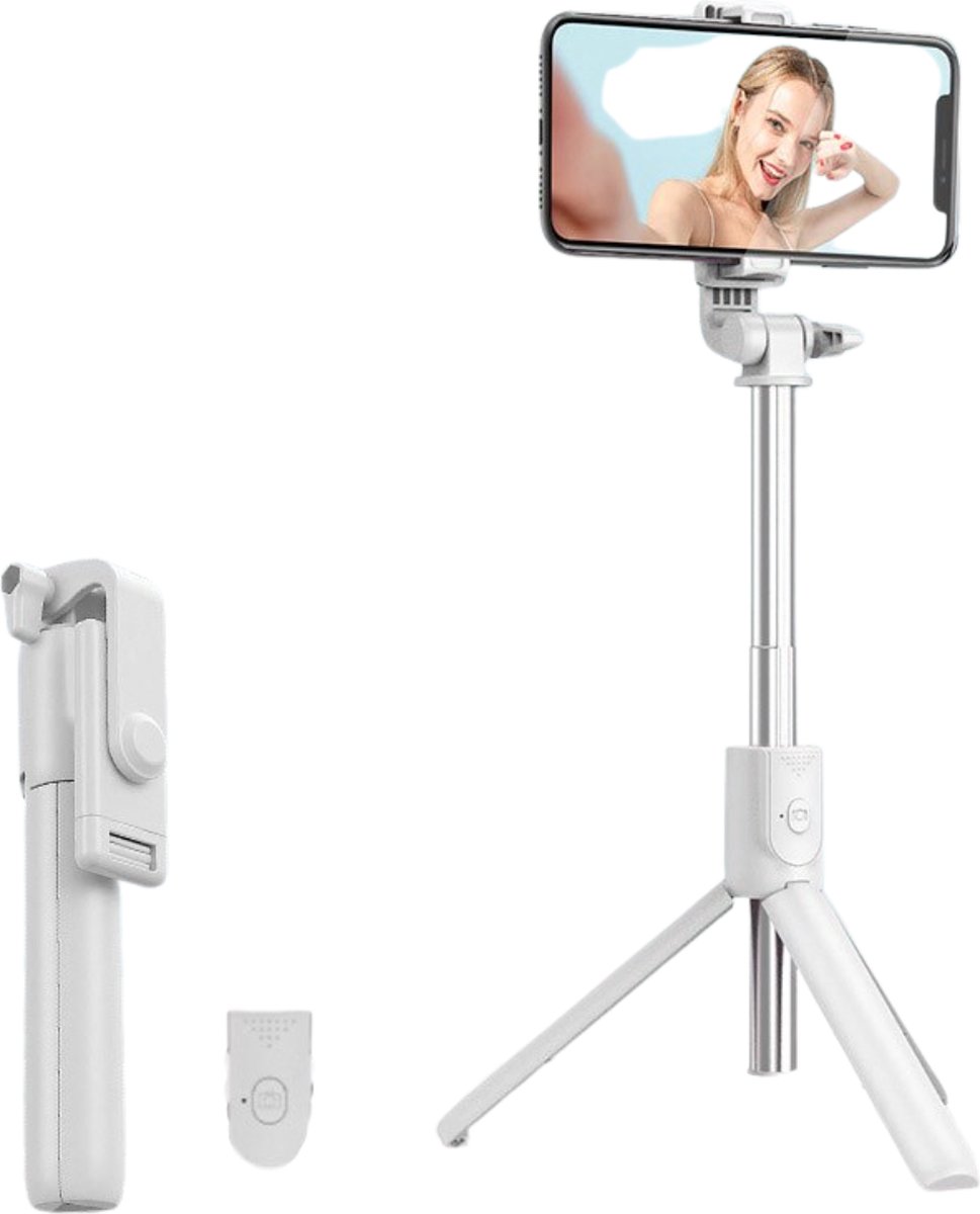 360° selfie stick - Bluetooth Afstandsbediening - Tripod - Vlog Statief – Monopod Selfiestick Universeel - 70 CM - Universeel - Driepoot Statief voor iPhone en Samsung - Wit
