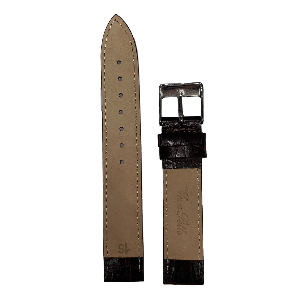 Lot De 2 Bracelets Montre Cuir Marron 16 Mm Façon Crocodile - Neuf Sans étiquette, Générique