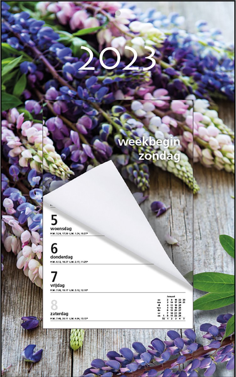 MGPcards - Week Scheurkalender 2023 - Week begint op Zondag - Bloemen - Paars