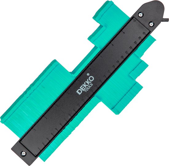 Groene profielmal met zwarte Dekko Tools meetlat, op de diagonaal.