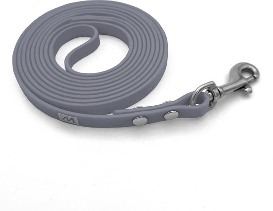 Miqdi BioThane hondenriem – grijs – 9 mm breed - 2 meter lang - met handvat