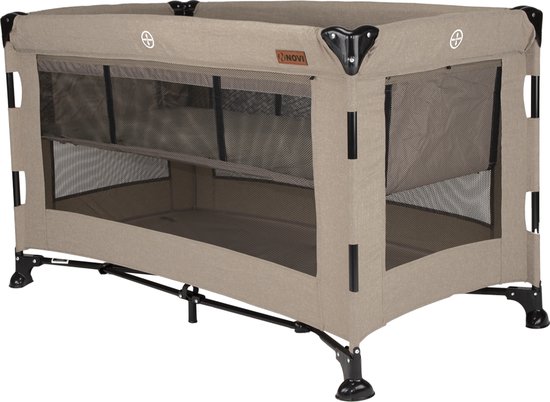 Novi Baby Nora Luxe Campingbed - Beige/Zwart - reisbed - Inclusief transporttas - Inclusief verschoonblad -Inclusief bodemverhoger
