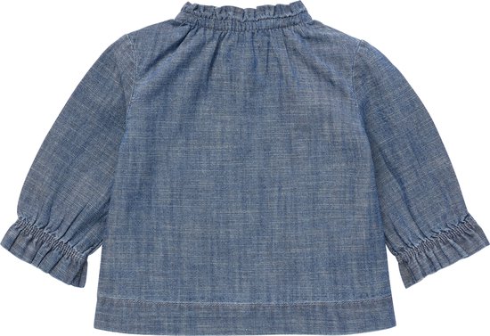 Achterkant denim blouse met ruches aan de mouwen.