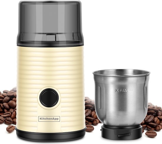 KitchenApp Retro koffiemolen - Elektrische koffiemolen - 200W - Beige