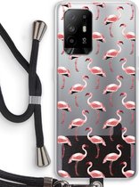 Case Company® - Hoesje met koord geschikt voor Oppo A94 5G hoesje met Koord - Flamingo - Telefoonhoesje met Zwart Koord - Bescherming aan alle Kanten en Over de Schermrand