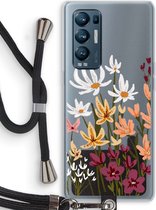 Case Company® - Hoesje met koord geschikt voor Oppo Find X3 Neo hoesje met Koord - Painted wildflowers - Telefoonhoesje met Zwart Koord - Bescherming aan alle Kanten en Over de Schermrand