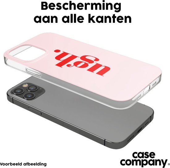 Coque de téléphone rose avec le texte rouge 'ugh.' flottant au-dessus d'un téléphone noir.