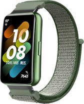 Nylon Smartwatch bandje - Geschikt voor Huawei band 7 nylon bandje - grijs-groen - Strap-it Horlogeband / Polsband / Armband - Huawei band 7