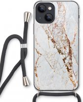 Case Company® - Hoesje met koord geschikt voor iPhone 13 mini hoesje met Koord - Goud marmer - Telefoonhoesje met Zwart Koord - Extra Bescherming aan alle Kanten en Over de Schermrand