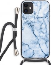 Case Company® - Hoesje met koord geschikt voor iPhone 11 hoesje met Koord - Blauw marmer - Telefoonhoesje met Zwart Koord - Extra Bescherming aan alle Kanten en Over de Schermrand