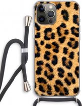 Case Company® - Hoesje met koord geschikt voor iPhone 12 Pro hoesje met Koord - Luipaard - Telefoonhoesje met Zwart Koord - Extra Bescherming aan alle Kanten en Over de Schermrand