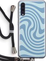 Case Company® - Hoesje met koord geschikt voor Samsung Galaxy A50 hoesje met Koord - Swirl Blauw - Telefoonhoesje met Zwart Koord - Bescherming aan alle Kanten en Over de Schermrand