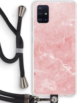 Case Company® - Hoesje met koord geschikt voor Samsung Galaxy A51 4G hoesje met Koord - Roze marmer - Telefoonhoesje met Zwart Koord - Bescherming aan alle Kanten en Over de Schermrand