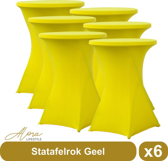 Statafelrok geel 80 cm - per 6 - partytafel - Alora tafelrok voor statafel - Statafelhoes - Bruiloft - Cocktailparty - Stretch Rok - Set van 6