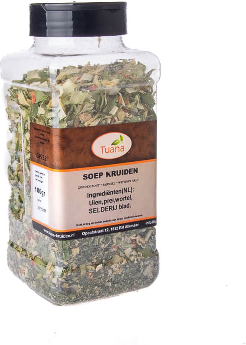 Goedkoopste Tuana Kruiden - Soep Kruiden - Strooibus 180 Gram - Kruiden Zonder Zout - GP0251