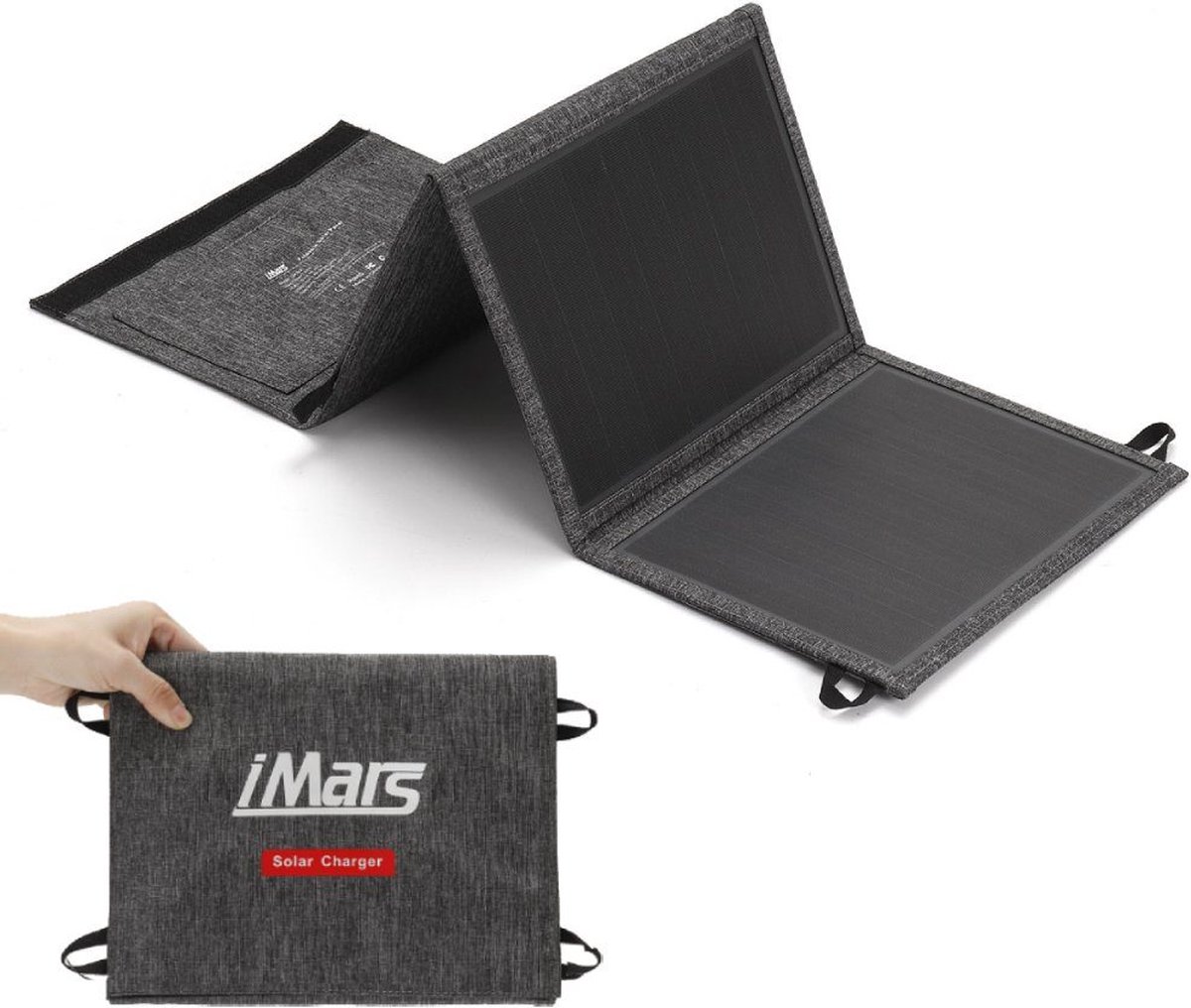 iMars Opvouwbare Zonnepaneel - Waterdicht - USB QC3.0 USB-C PD3.0 - voor Outdoor Camping Wandelen telefoon oplader