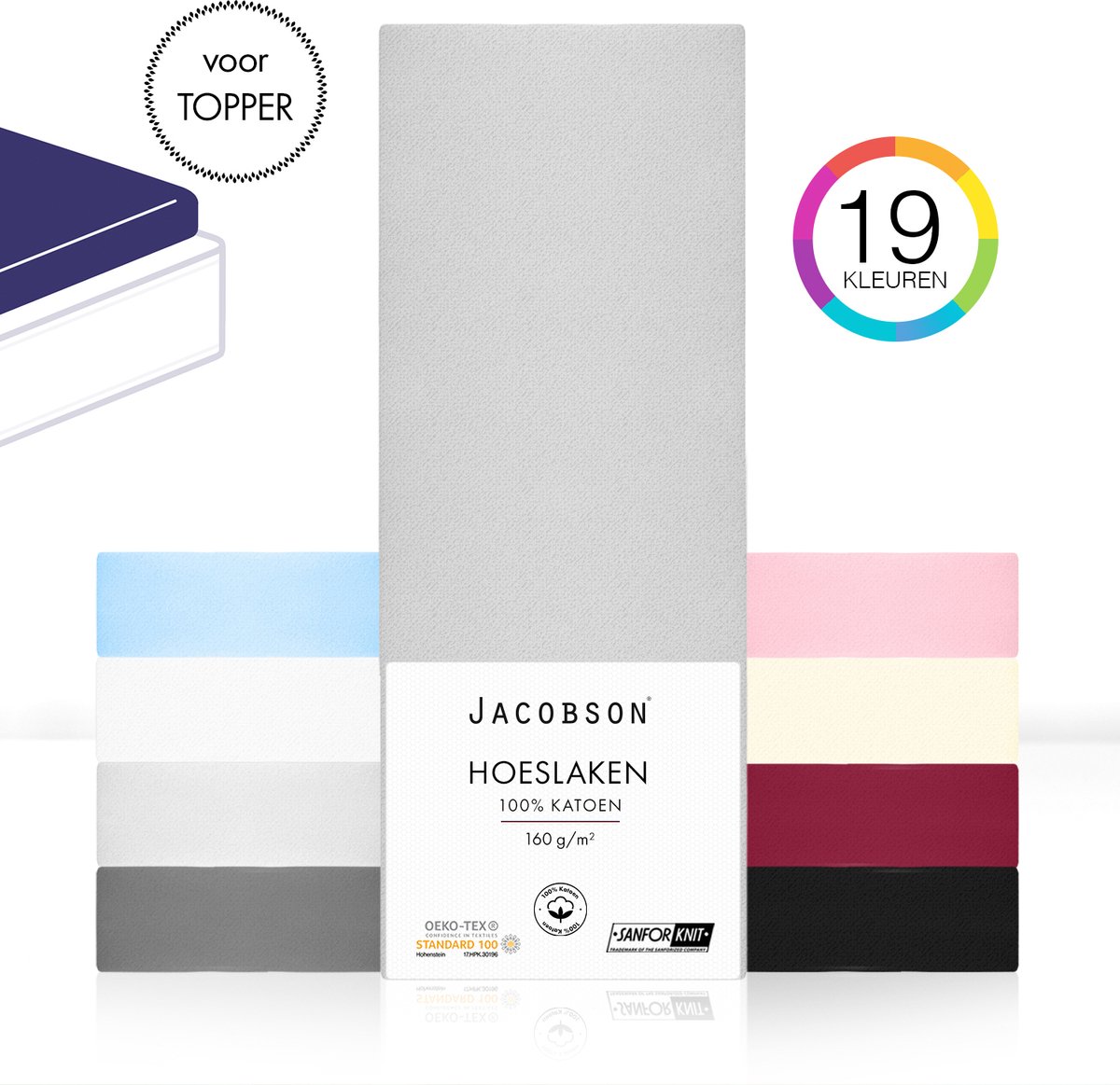 Jacobson - Hoeslaken Topper – 100% Jersey Katoen – 200x200 cm – Grijs