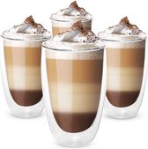 Vaja® Koffieglazen Set – Theeglazen met Lepel – 450 ml - Cappuccino Glazen – Theeglas Dubbelwandig - 4 Stuks
