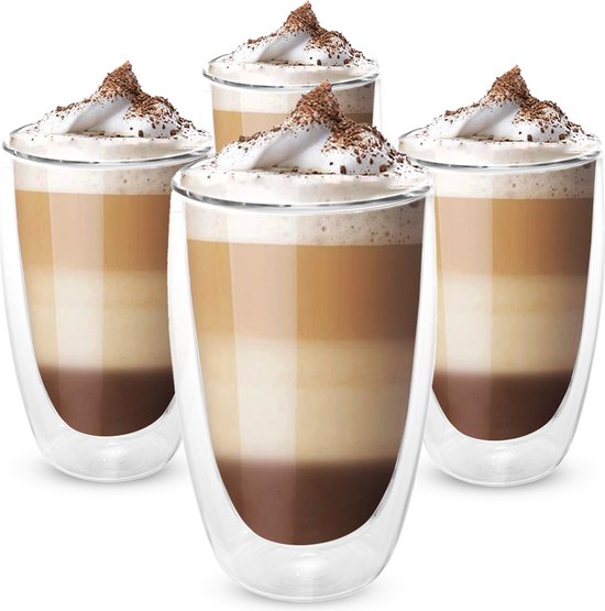 Vaja Trends® Koffieglazen Set – Theeglazen met Lepel – 450 ml - Cappuccino...