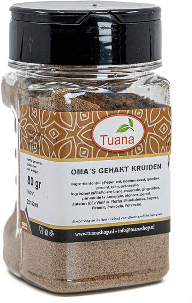 Goedkoopste Tuana Kruiden - Oma's Gehakt Kruiden - Bakje 60 Gram - Kruiden Zonder Zout - KP0189