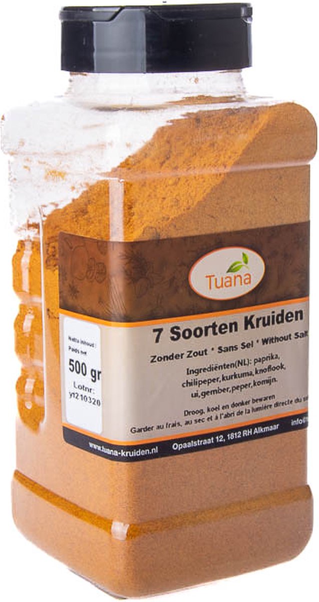 Goedkoopste Tuana Kruiden - 7 Soorten Kruiden - Strooibus 500 Gram - Kruiden Zonder Zout - GP0001