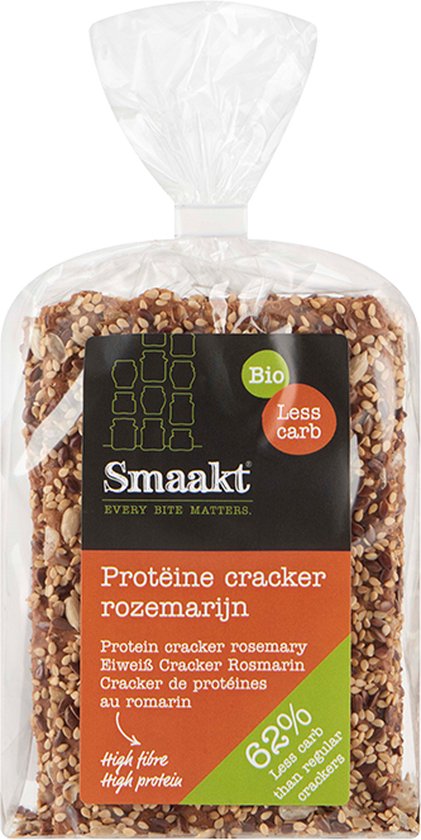 Smaakt Less carb cracker rozemarijn (Doos met 5 verpakkingen van 200 gram) NL-BIO-01
