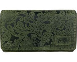 Arrigo Portemonnee Dames - Portefeuille Dames - Leer - Bloemenprint - Groen