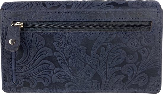 Portefeuille Arrigo Harmonica Wrap Portefeuille En Cuir Imprimé Floral RFID Portefeuille Femme Bleu Foncé