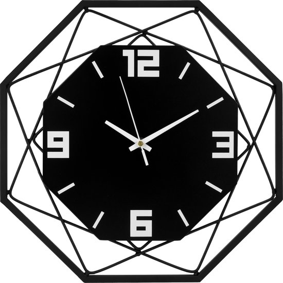 QUVIO Horloge Murale - Klok - Grande Horloge Murale - Horloge Murale - Horloges de cuisine - Horloge de Salle de Bain - Intérieur - Métal - Zwart - 34,5 cm