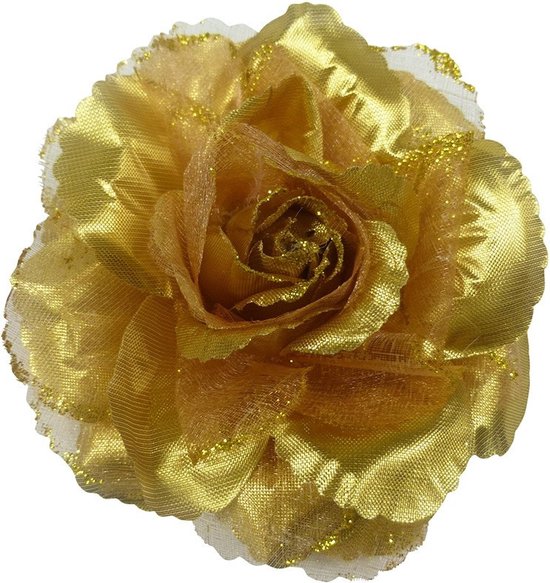 Corsage gouden glitter bloem 10 cm met broche en elastiek - Gala/Feest  accessoire -... | bol.com