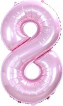 Folie Ballon Cijfer 8 Jaar Roze 70Cm Verjaardag Folieballon Met Rietje