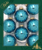 8x Turquoise blauwe glazen kerstballen glans 7 cm kerstboomversiering - Kerstversiering/kerstdecoratie turquoise blauw
