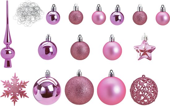 Kerstballen - 100 Stuks - Kerstballenset - Kerstversiering - Roze