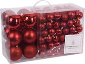 94-Delige kerstboomversiering kunststof kerstballen set rood - Kerstballenpakket/kerstballenset rood - kerstversiering