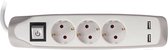 Perel Stekkerdoos met schakelaar, 3 stopcontacten met penaarde (type E), 2 USB-poorten, kabel 1.5 m, 3G1.5, gebruik binnenshuis, wit