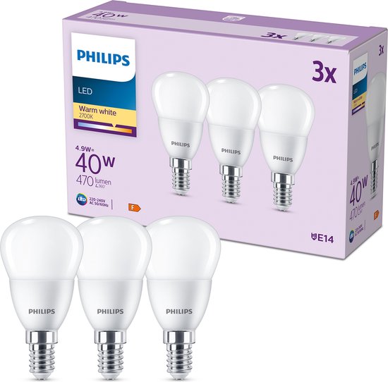 Philips LED Kogellamp Mat - 40 W - E14 - Warmwit licht - 3 stuks