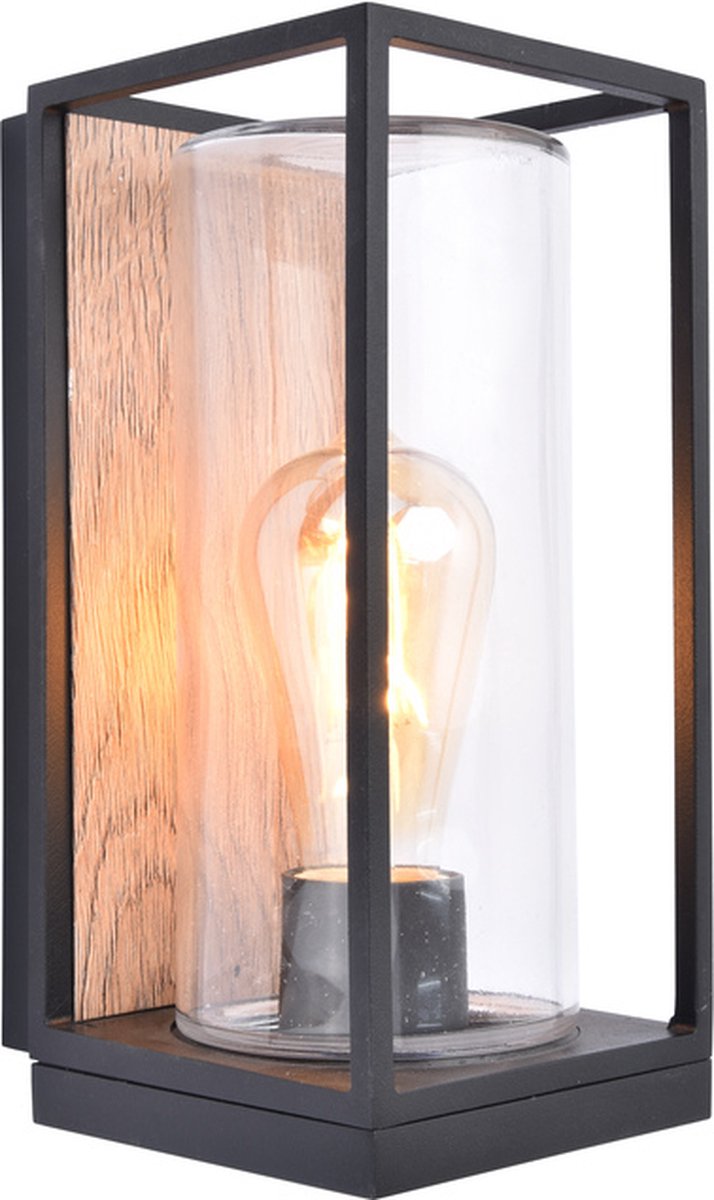 LUTEC Flair Wandlamp voor buiten - Houteffect - E27 - 40W - Mat Zwart