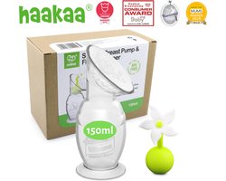 Haakaa Siliconen Borstkolf - 150ml + Witte Bloem - Borstvoeding - Lekschaal