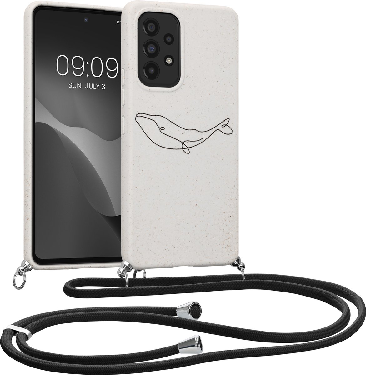 kalibri telefoonhoesje met nekkoord - Hoesje compatibel met Samsung Galaxy A53 5G - Van tarwe stro en TPU - Minimalistische Walvis design