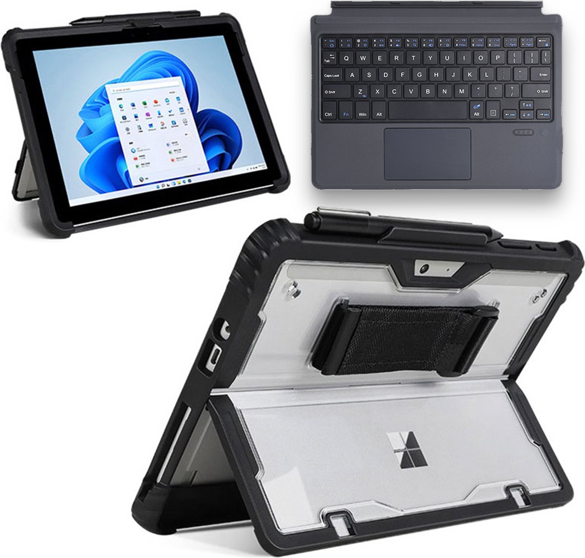Toetsenbord & Tablet Hoes geschikt voor Microsoft Surface Go / Go 2 / Go 3 - Bluetooth Toetsenbord Cover - Met touchpad - Zwart
