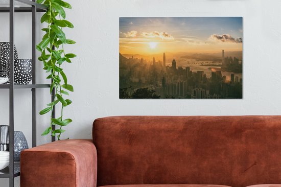 Peintures sur toile - Coucher de soleil de Hong Kong - 90x60 cm - Décoration murale