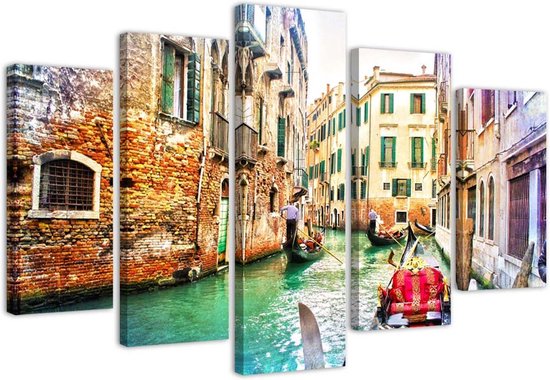 Trend24 - Canvas Schilderij - Expeditie Naar Venetië - Vijfluik - Steden - 100x70x2 cm - Groen